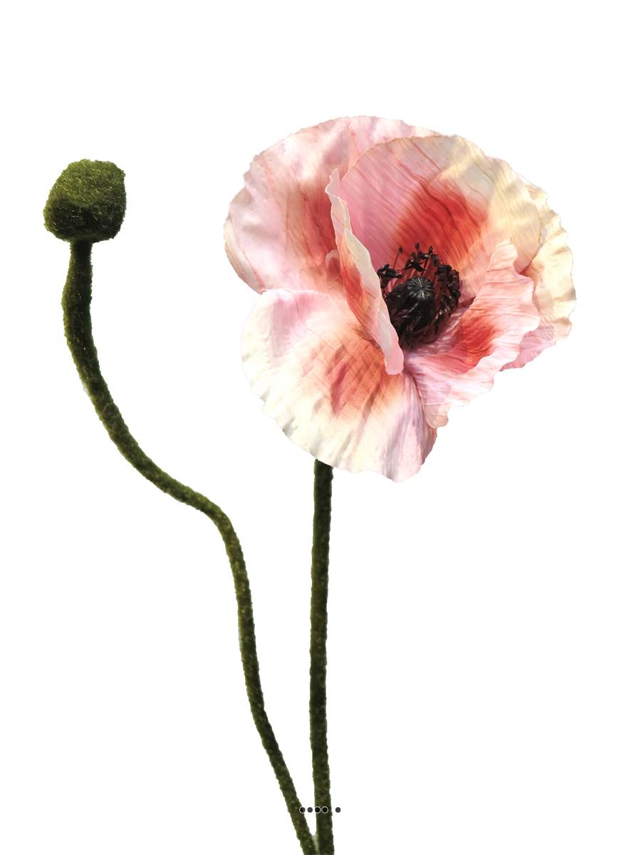 Pavot artificiel H 60 cm 1 fleur et 1 bouton, ARTIFICIELLES