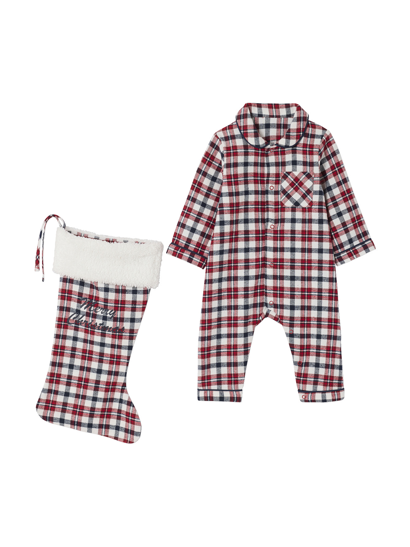 Ensemble bébé mixte combinaison + chaussettes à carreaux Noël, VERTBAUDET
