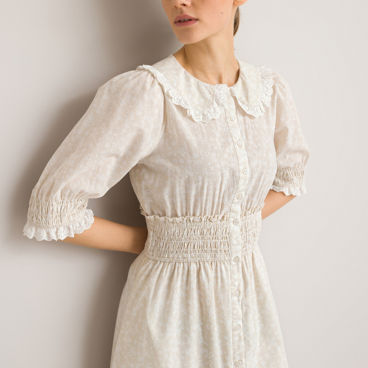 Floral cotton midi dress with peter pan 