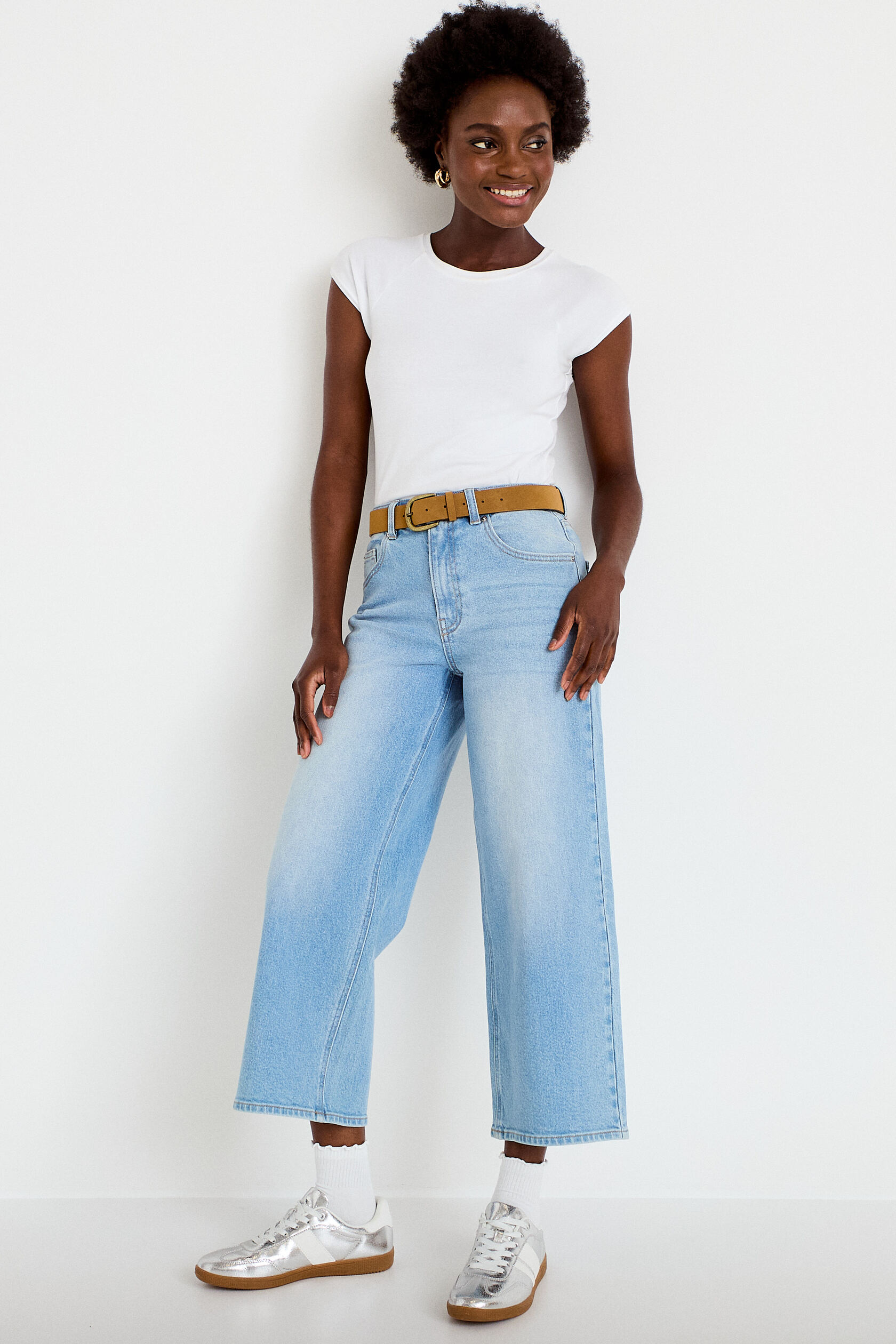Jean wide leg taille haute ceinture, CACHE CACHE