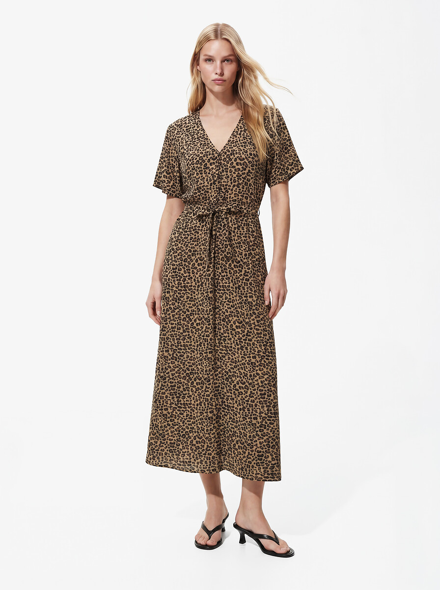 Robe imprimée, manches courtes, ceinturée, PIECES