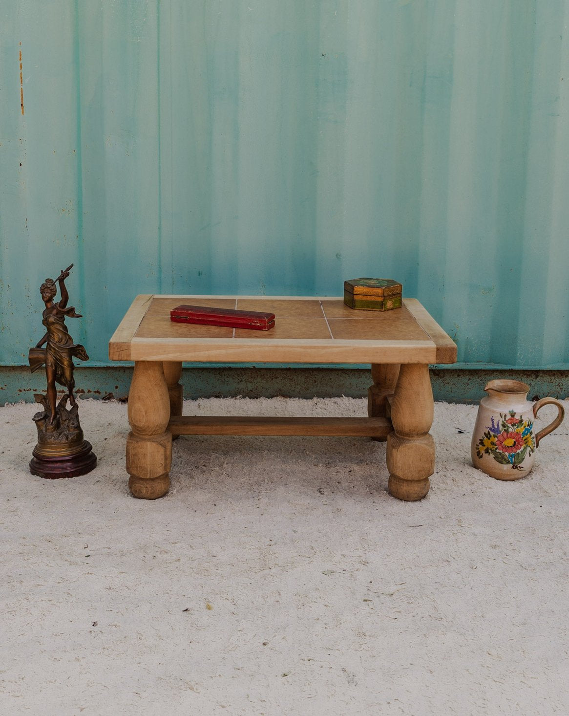 Table d'appoint en chêne et céramique Francine N°1473 - Bon état, DEBONGOUT
