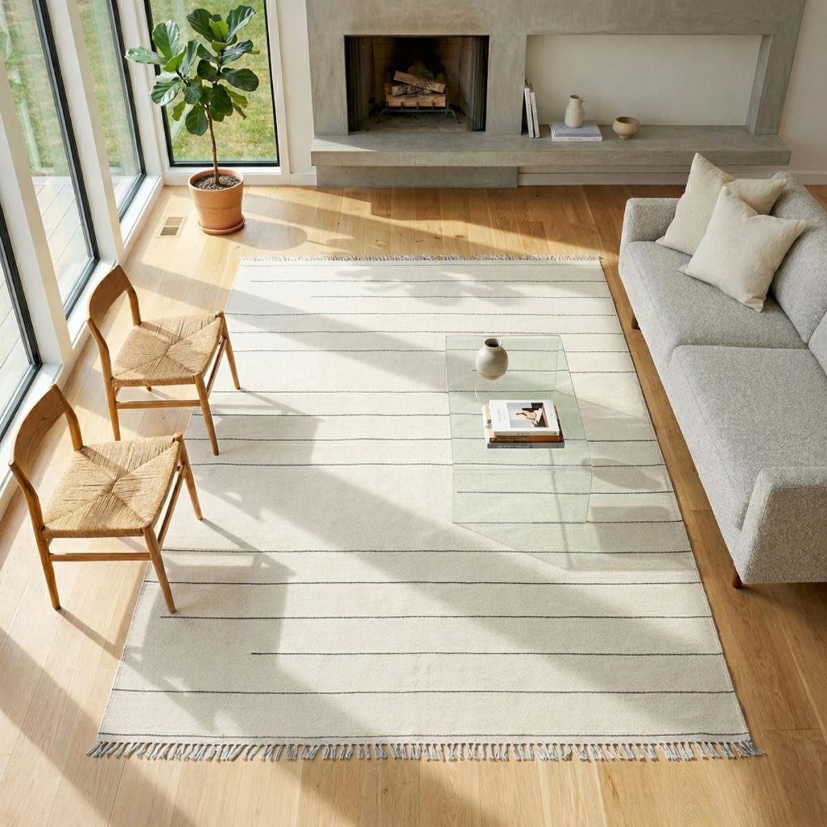 Tapis salon et chambre fait main en laine motif simple NIMBUS, UN AMOUR DE TAPIS