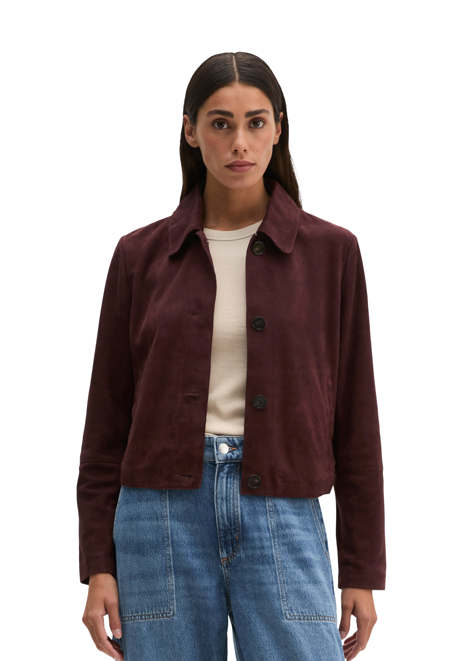 Veste en cuir velours fitted en cuir de chèvre souple, MARC O'POLO