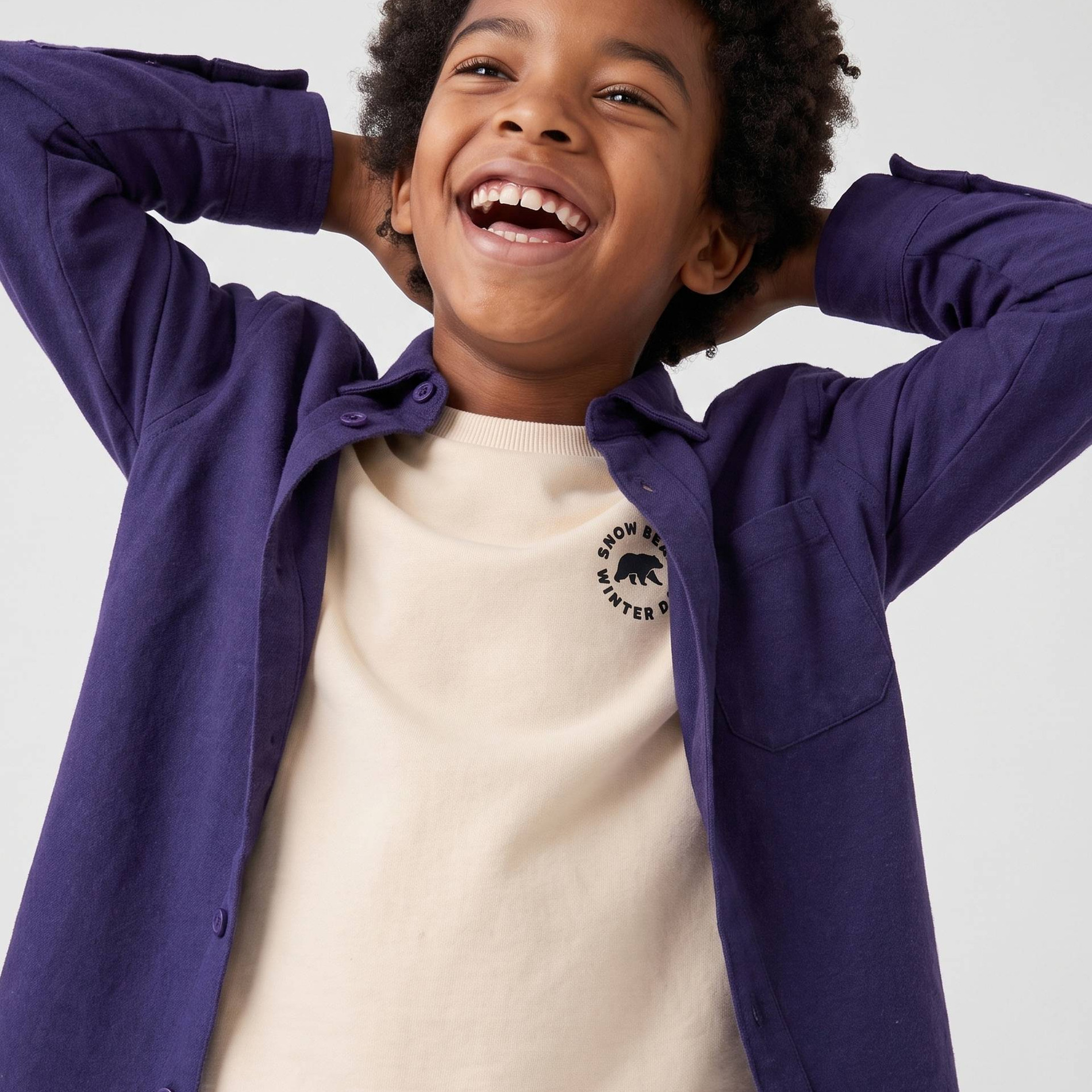 Chemise unie en flanelle de coton, MONOPRIX