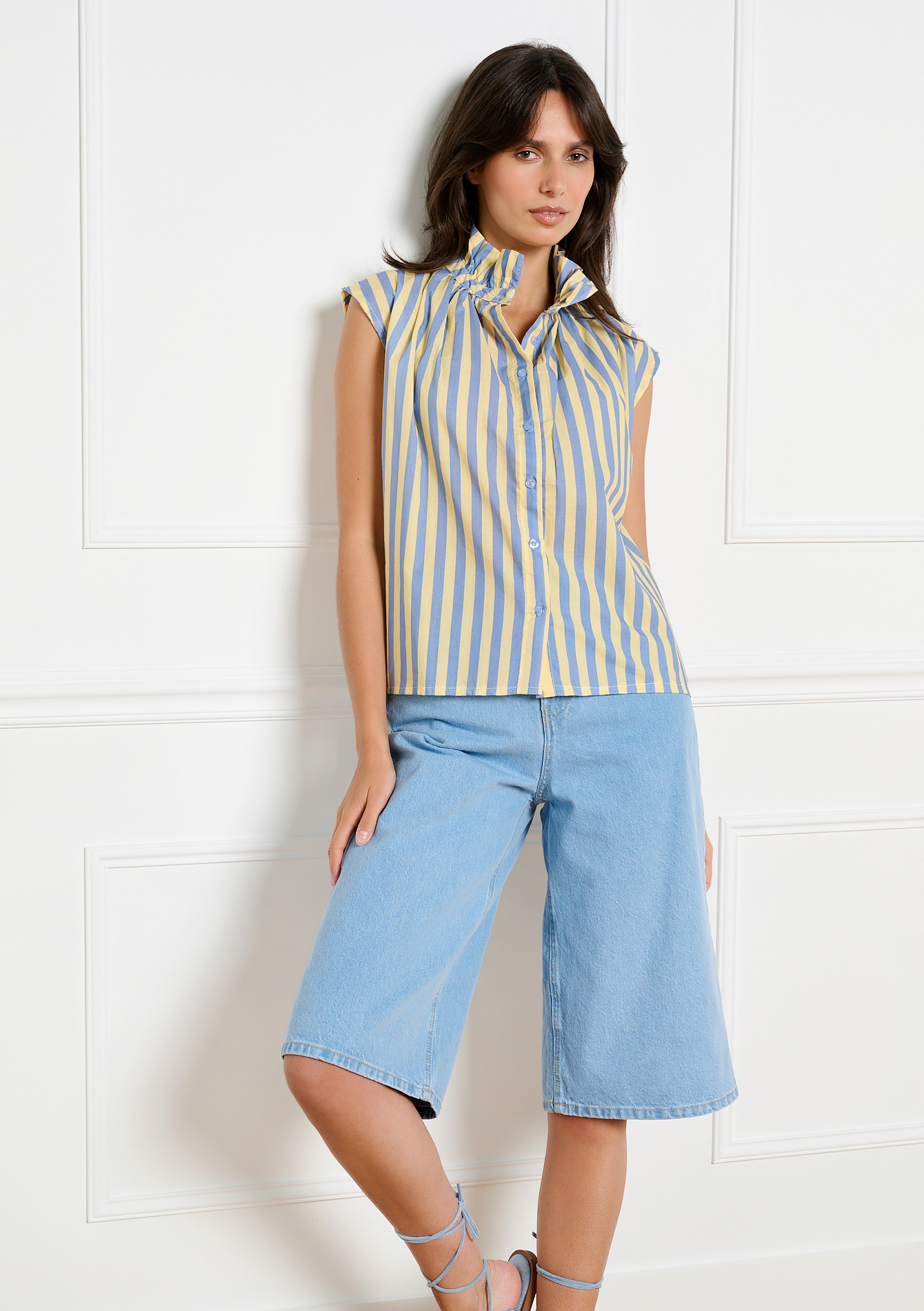 Chemise à rayures col volanté, LOLALIZA