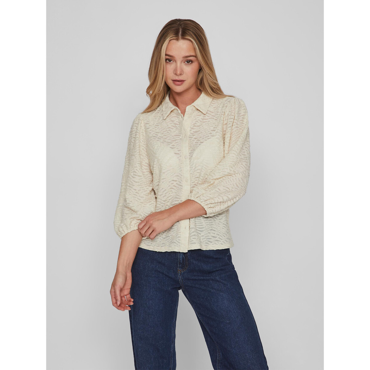 Image of Blouse with 3/4 Puff Sleeves