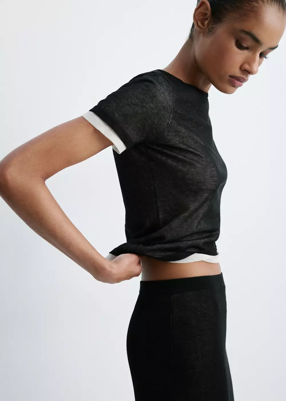 Pull manches courtes combiné, MANGO
