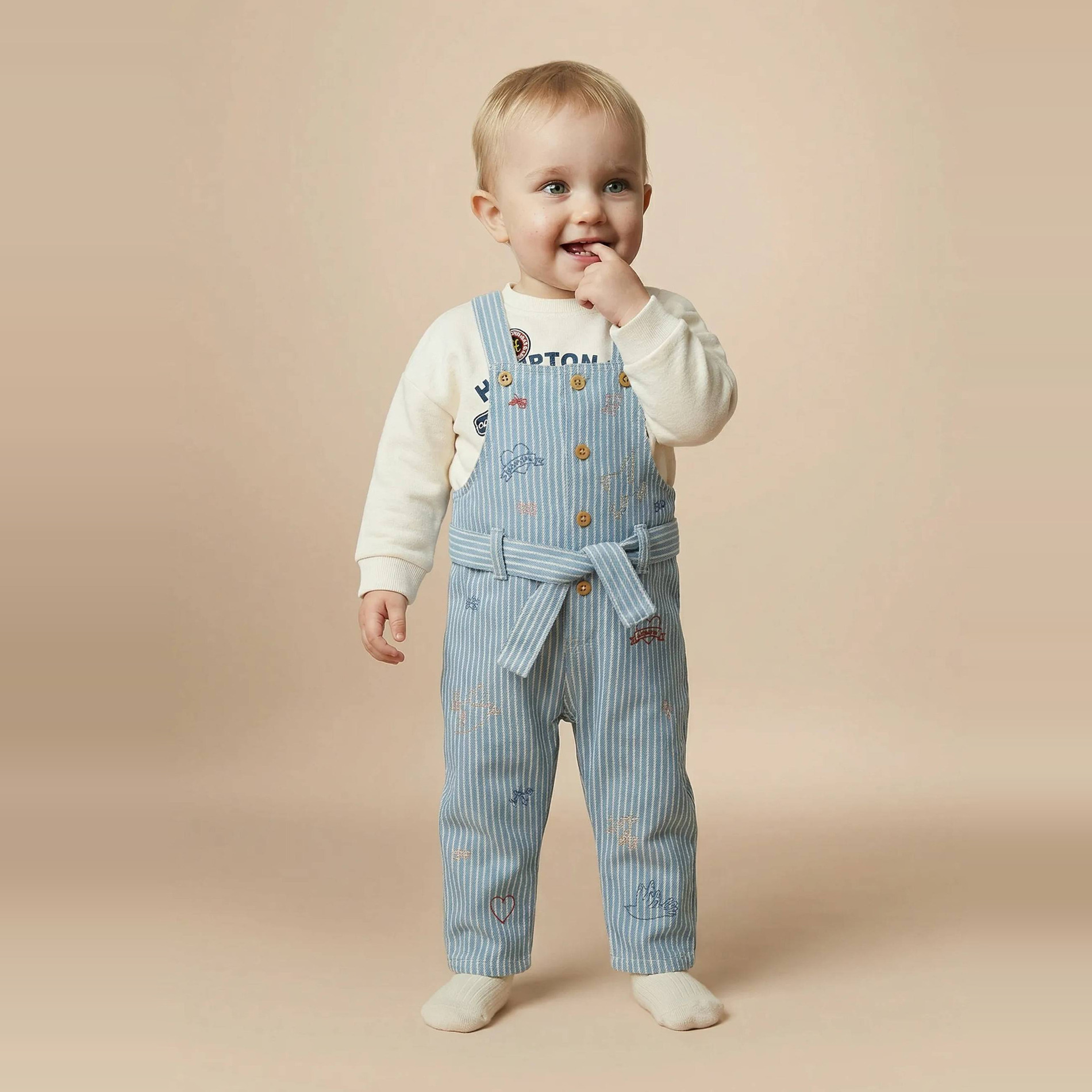 Salopette longue rayée en coton, BOUT'CHOU