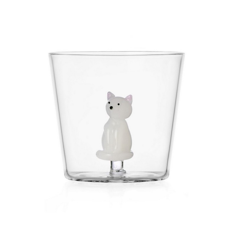 Verre à eau chat TABBY CAT white cat, ICHENDORF