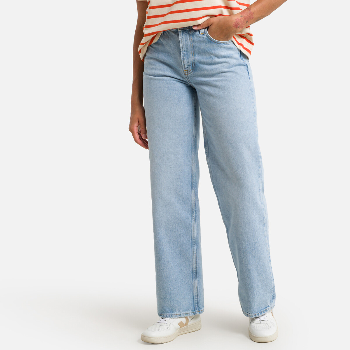 Denim wide leg jeans, mid rise length 30.5