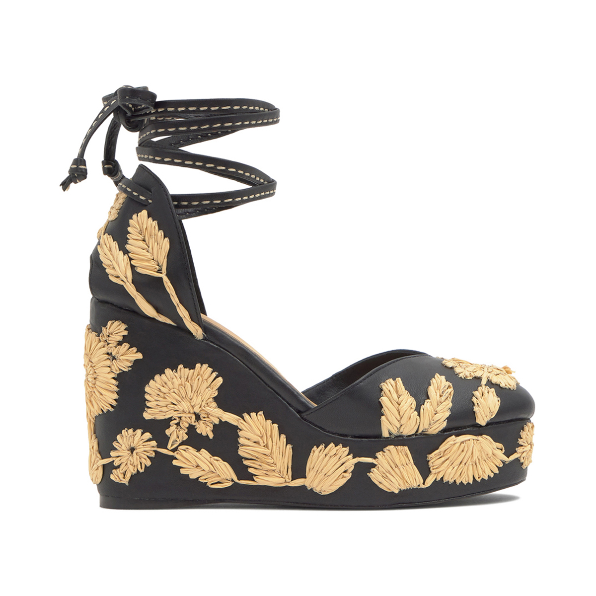 Espadrilles compensées en cuir et raphia brodé CARMELA EXTRA PLATFORM, CASTANER