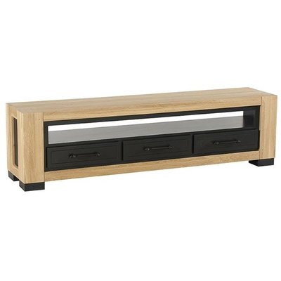 Meuble TV 180cm bois chêne massif huilé et noir style contemporain 3 tiroirs ATLANTA PIER IMPORT