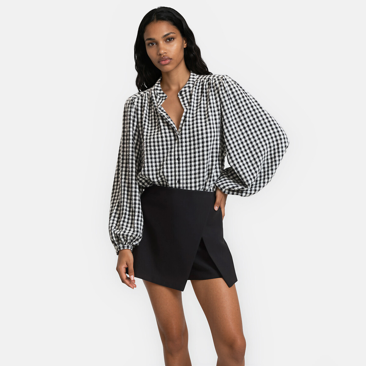 Chemise col mao, oversize, vichy, Signature LISE, LA REDOUTE COLLECTIONS