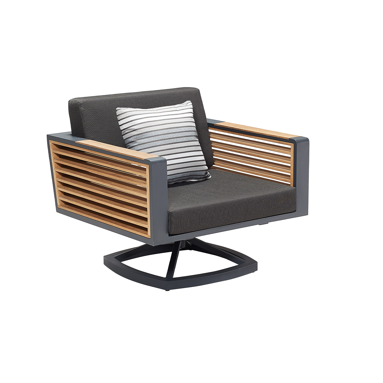Fauteuil pivotant de jardin en aluminium et teck, COFY, AU JARDIN DE CHLOÉ