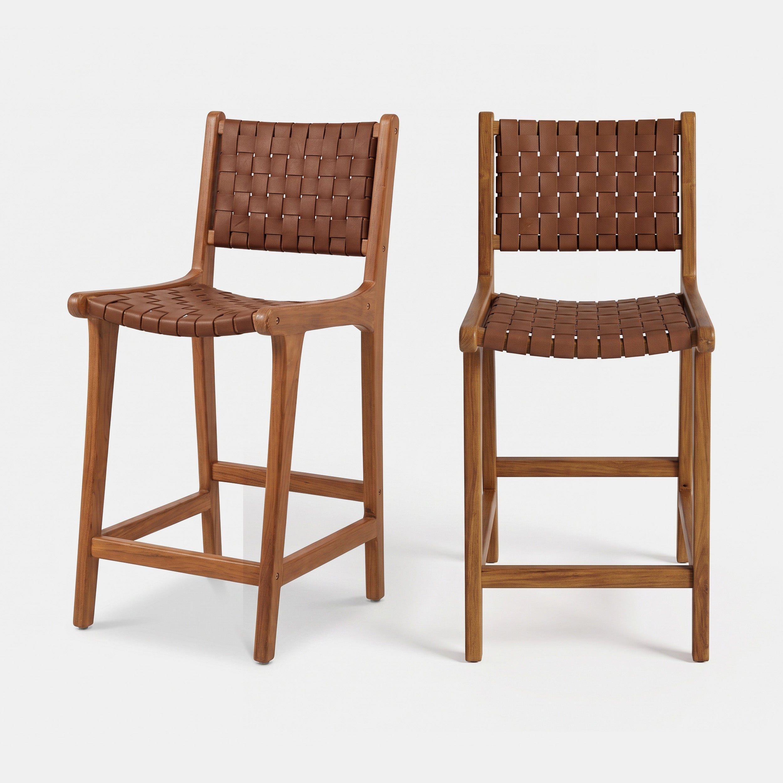 Lot de 2 chaises pour îlot central 66,5 cm en teck et cuir tressé - KUNA, MAISON PAVANE