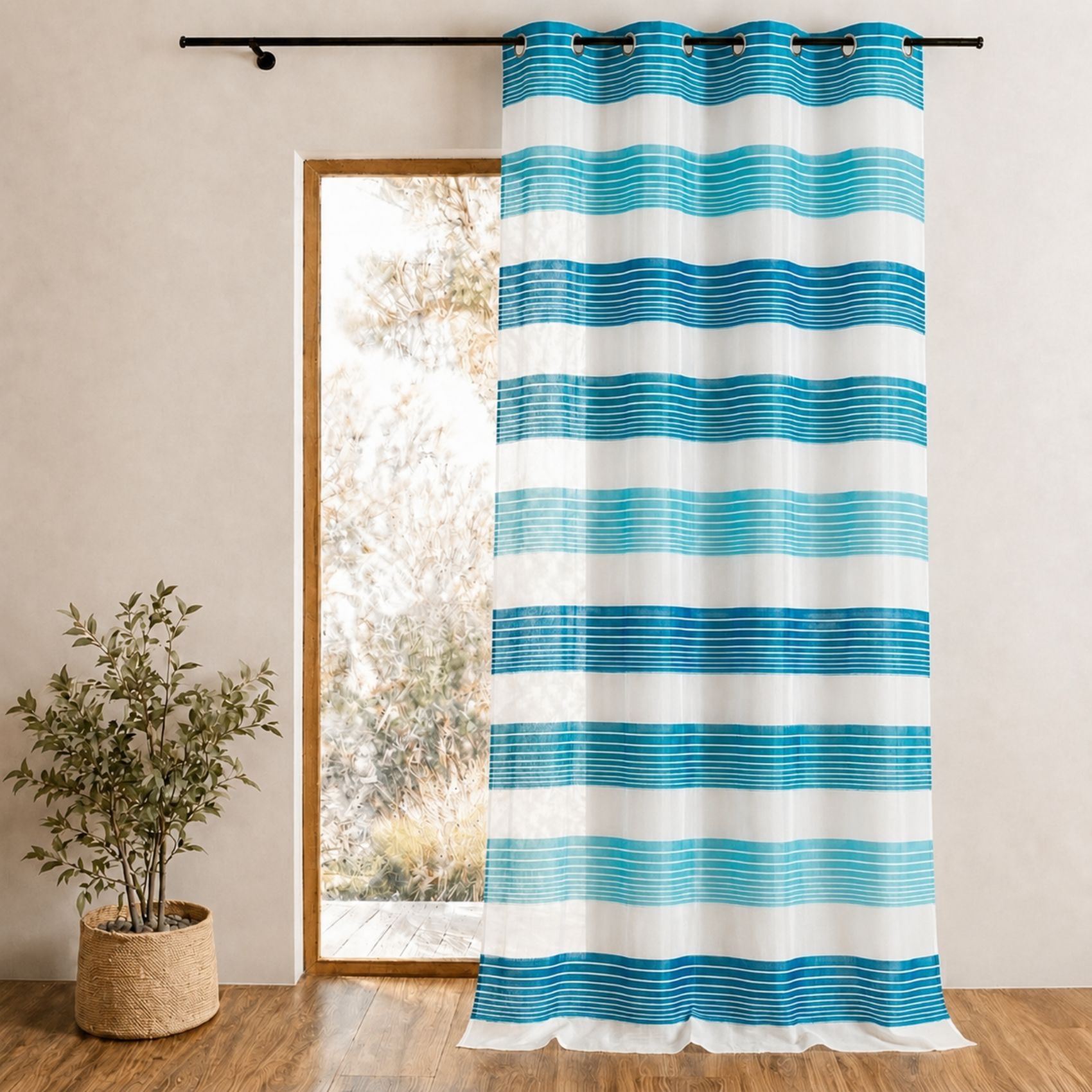 Voilage organza à fines rayures horizontales colorées, HOME MAISON