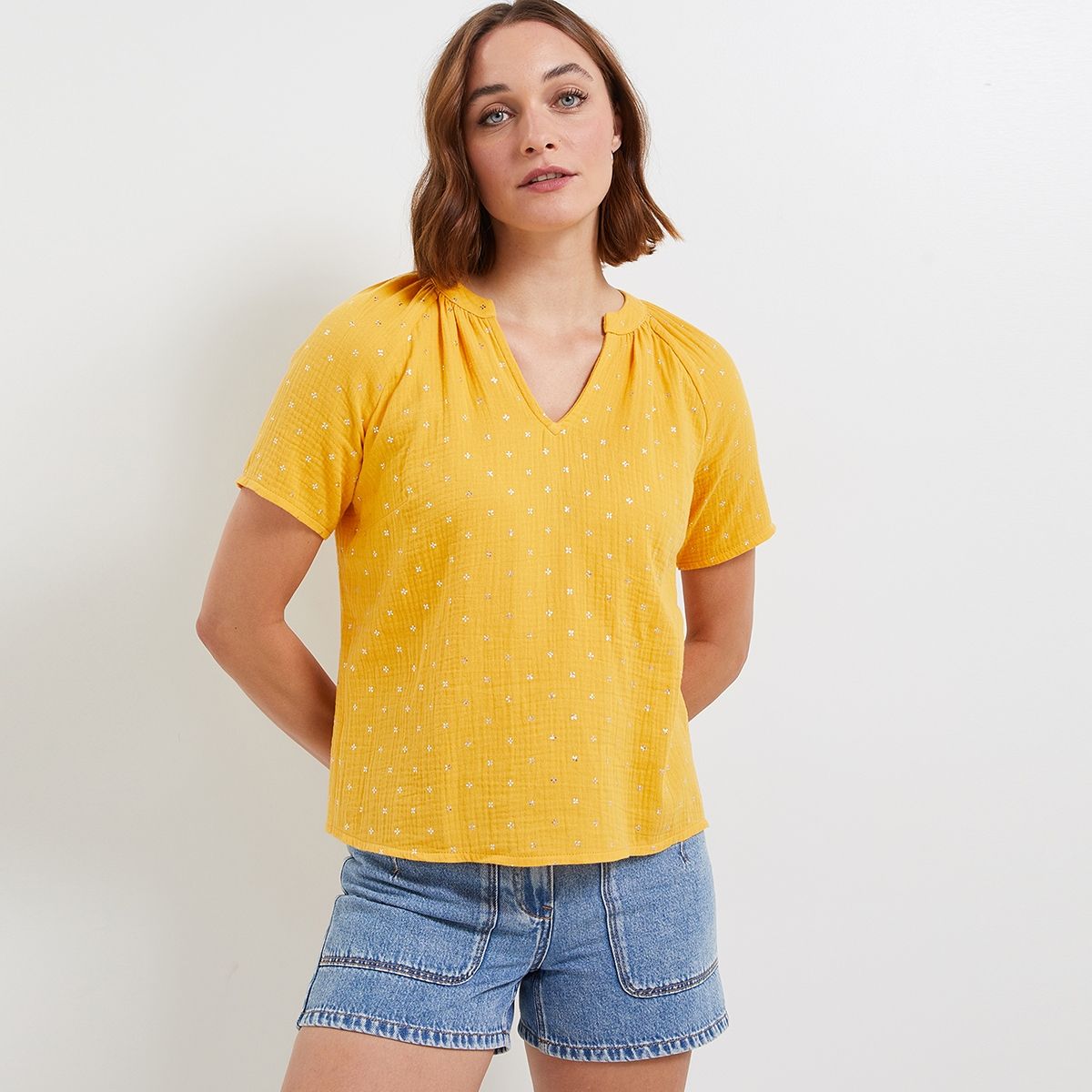 Blouse en gaze de coton jaune Grain De Malice La Redoute