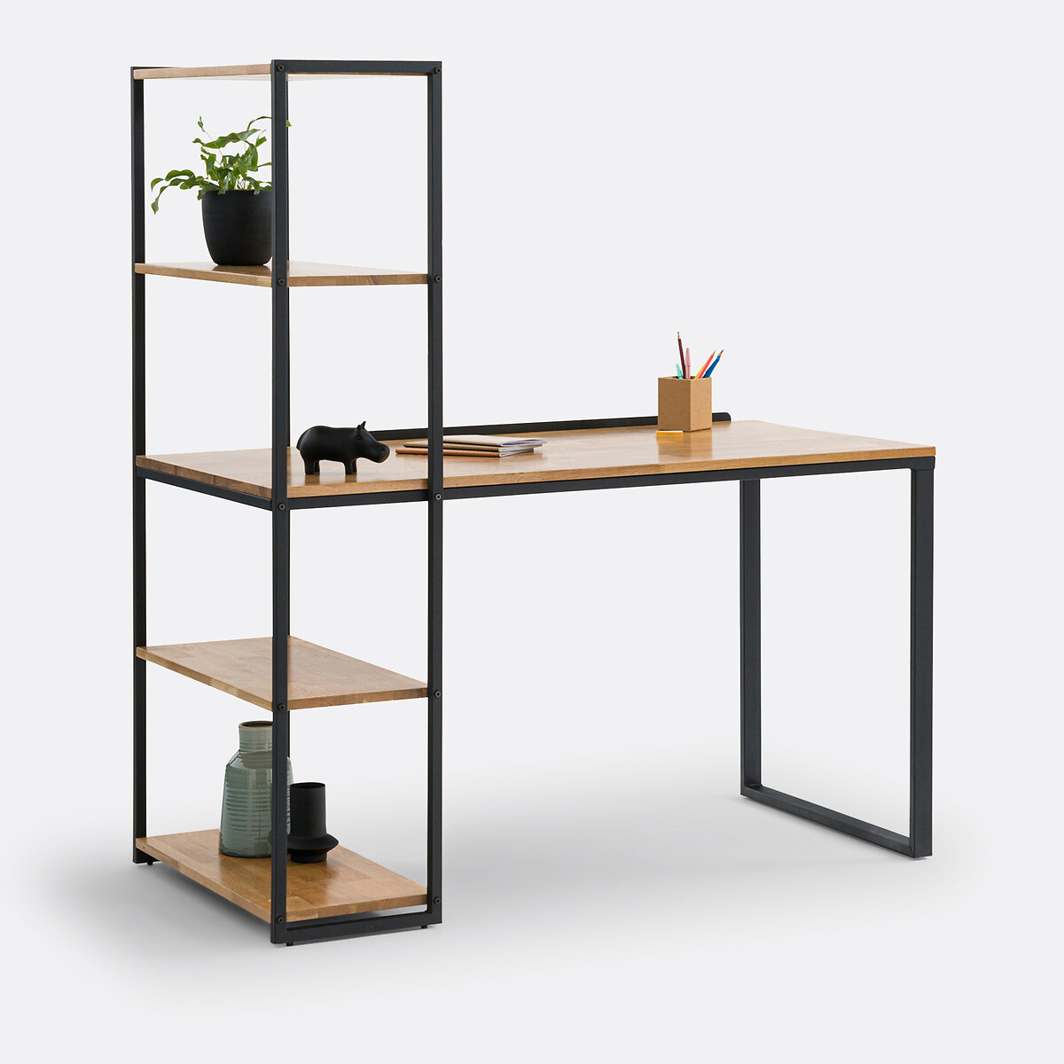 Bureau-bibliothèque Chêne Et Métal Acier, Hiba