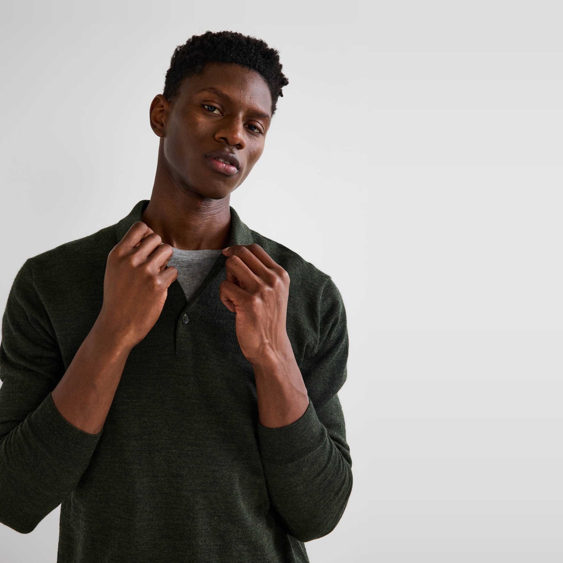 Pull col polo en laine mérinos, MONOPRIX