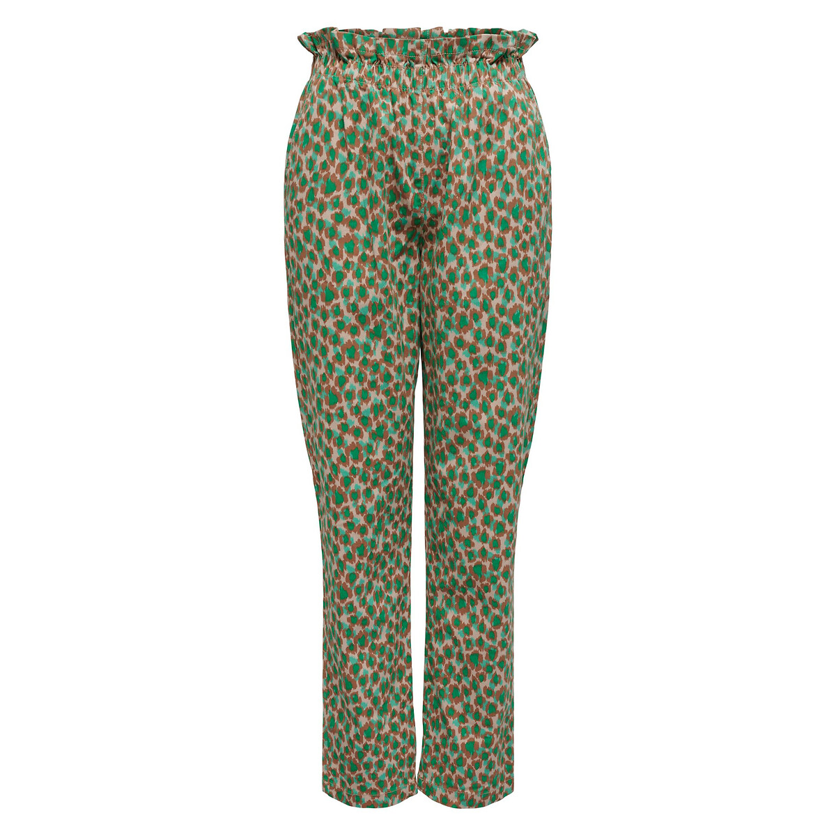Image of Printed Cotton Cigarette Trousers with High Waist