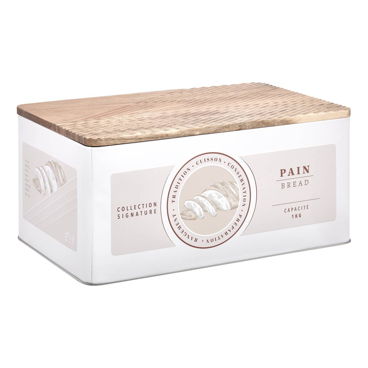 Boîte à pain 8L en métal avec couvercle acacia, 5FIVE SIMPLY SMART