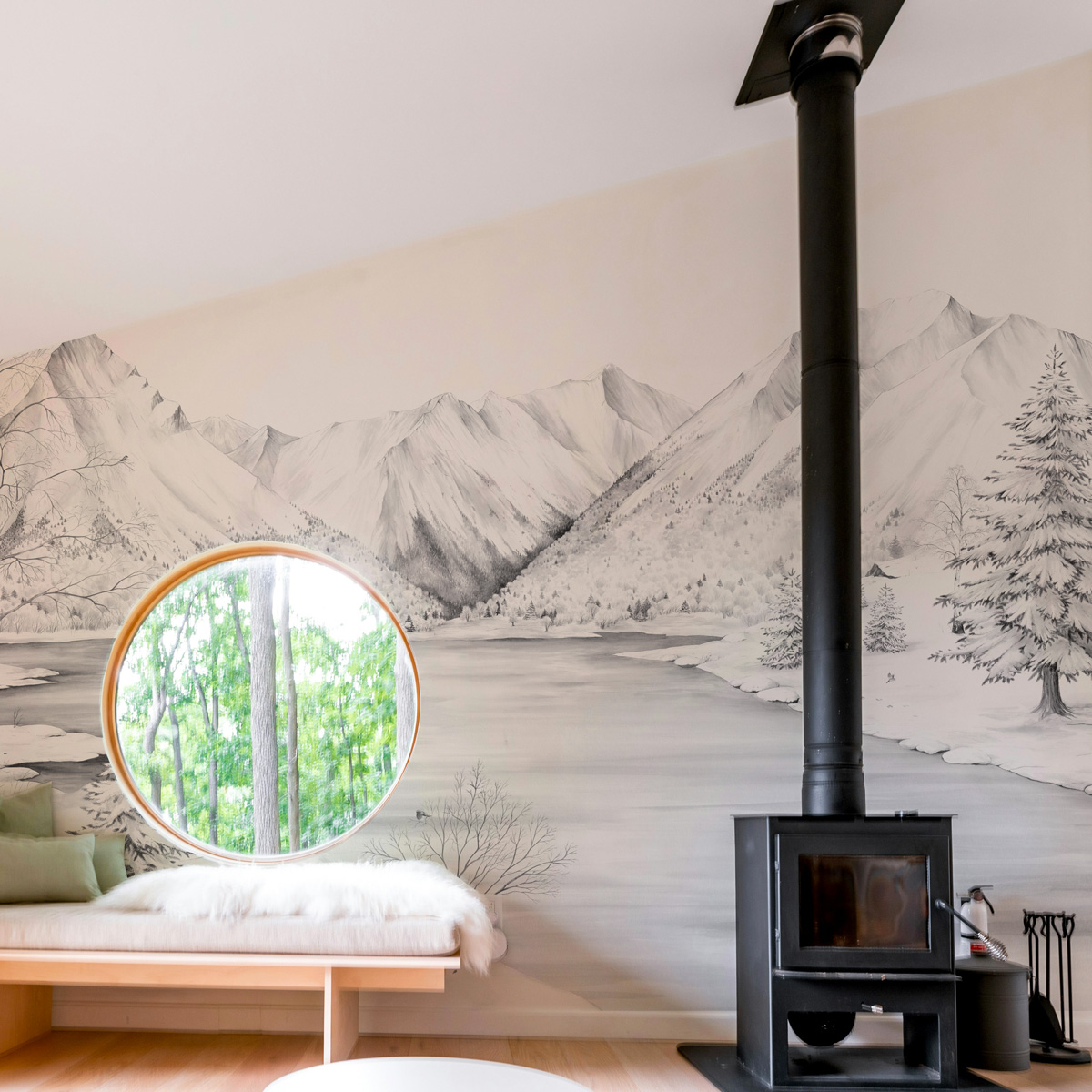 Papier peint Le lac de montagne, Gris 525 x 250cm, ACTE DECO