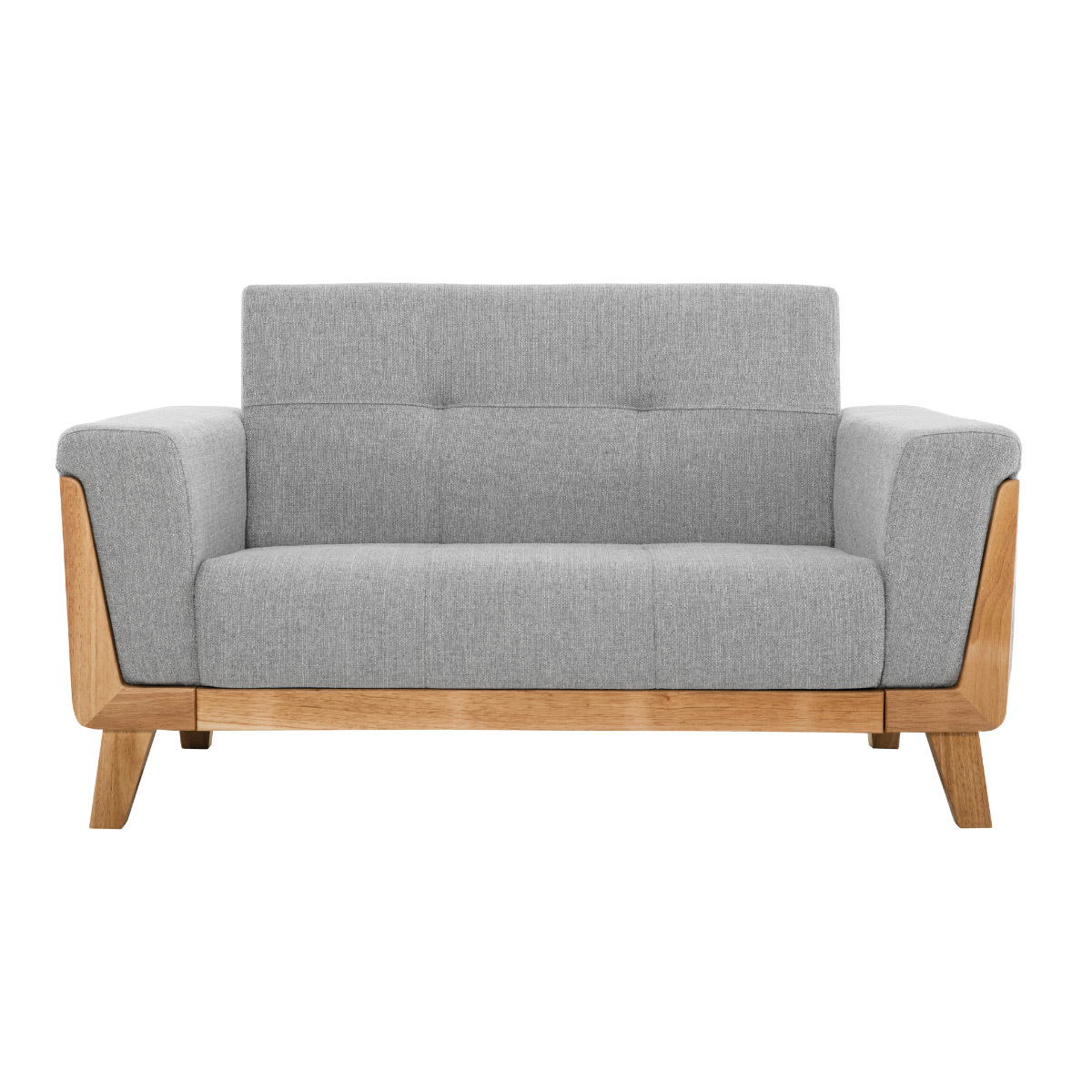 Canapé scandinave 2 places en tissu effet velours texturé terre brûlée et bois clair FJORD, MILIBOO