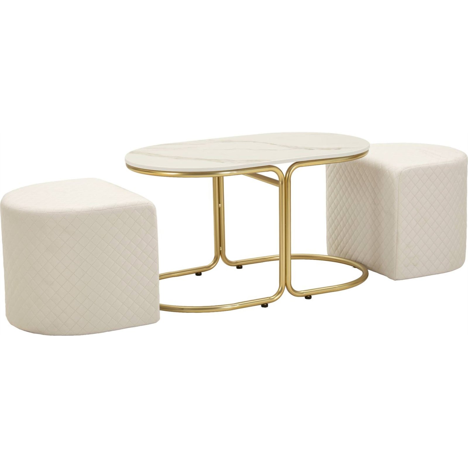 Table basse effet marbre avec 2 poufs MODERN, RECOLLECTION