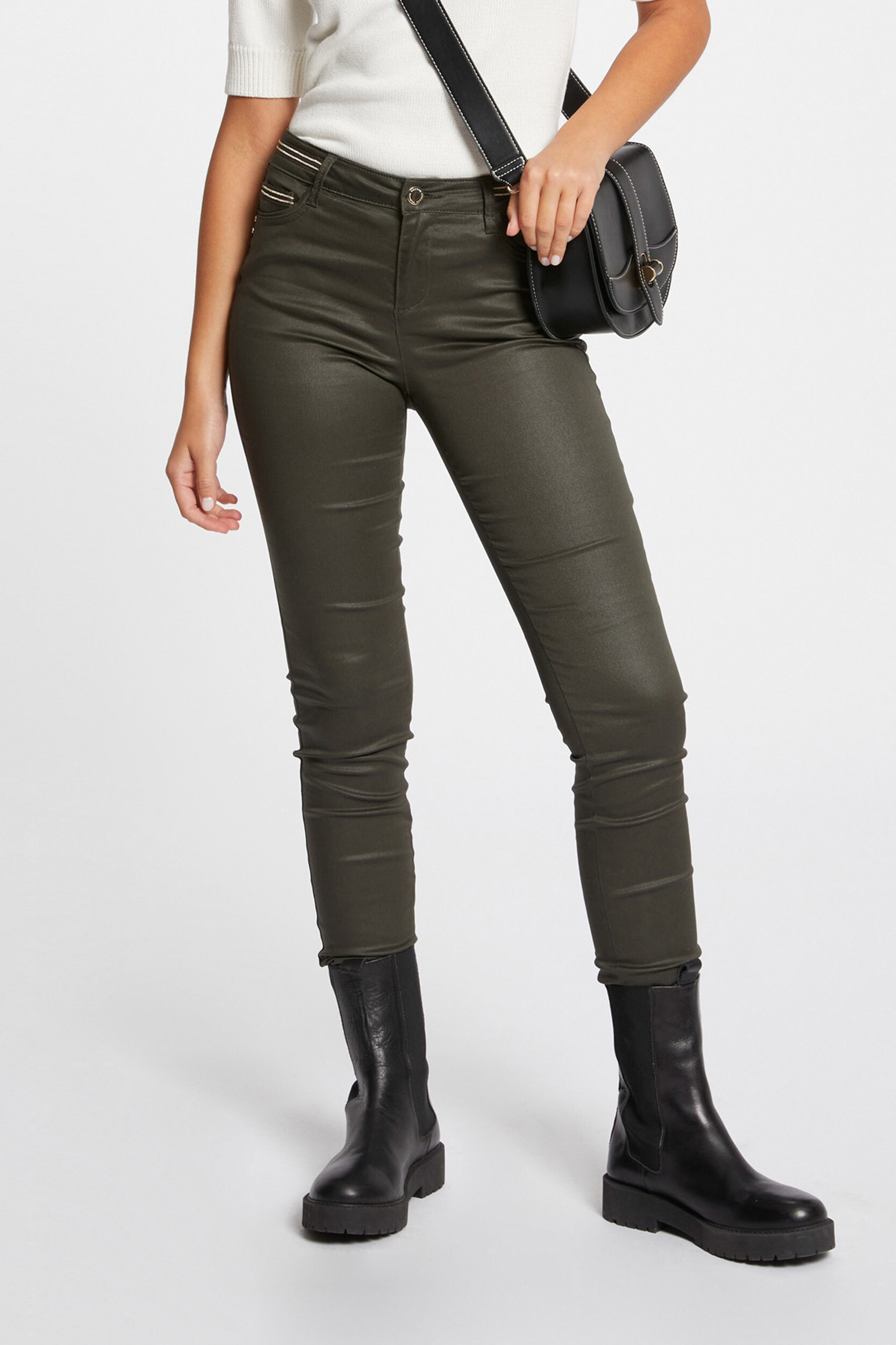 Pantalon slim enduit, MORGAN