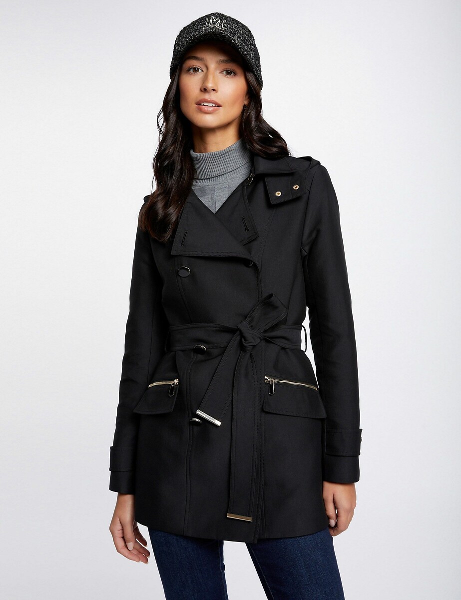 Mid Length Trench Coat with Hood