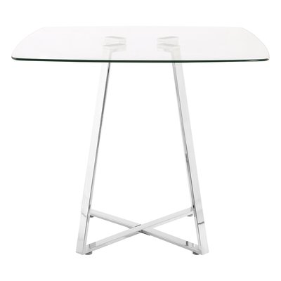 Square Dining Table with Glass Top and Chrome Leg (Seats 4) SO'HOME