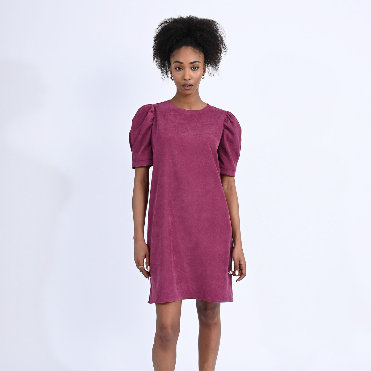 Mini Shift Dress with Short Puff Sleeves