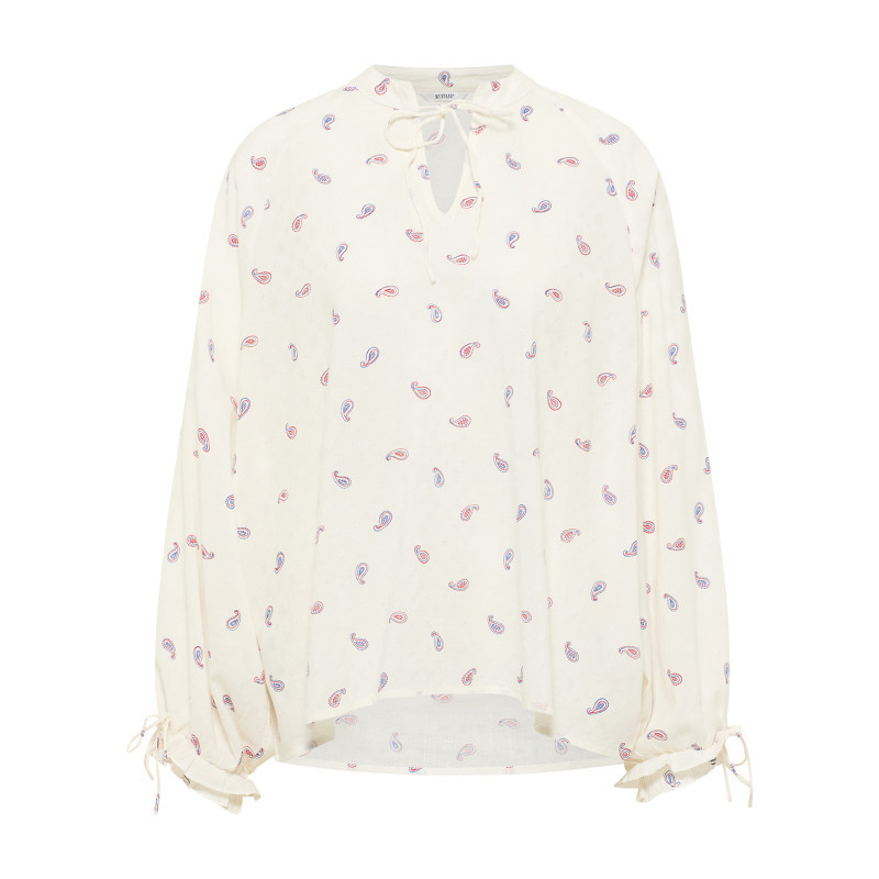Blouse écrue ornée d'un motif fantaisie avec un col tunisien, MUSTANG