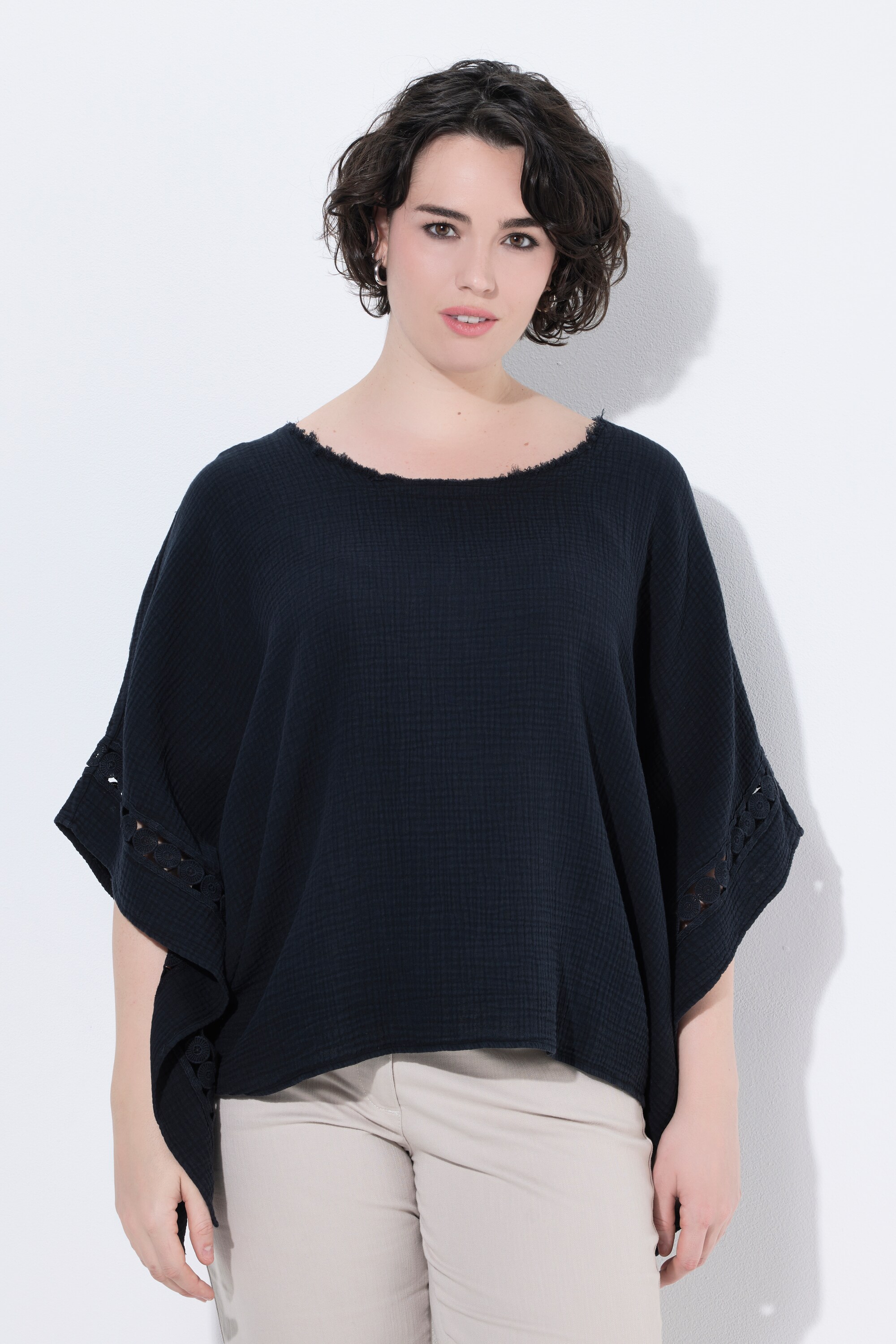 Blouse en mousseline oversize, dentelle, ULLA POPKEN