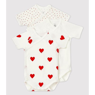Pack of 3 Wrapover Bodysuits in Organic Cotton with Short Sleeves PETIT BATEAU
