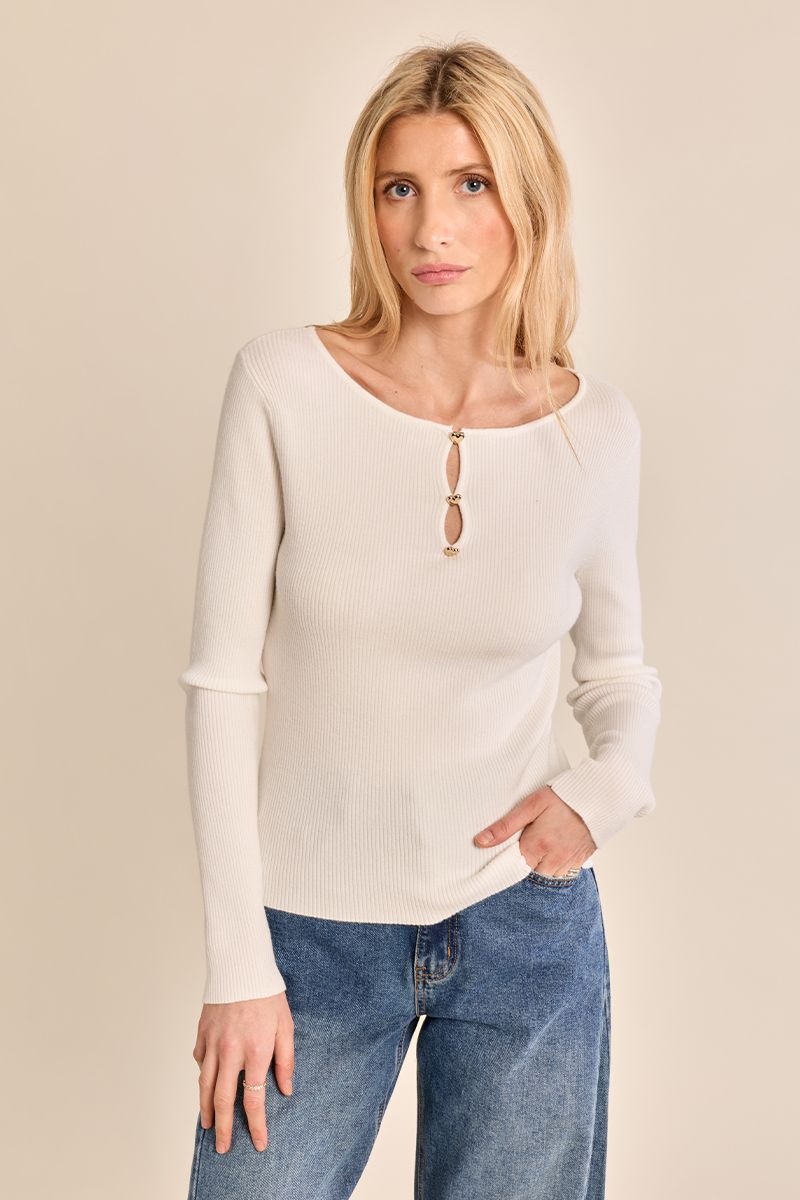 Pull fin côtelé, boutons fantaisie, MOLLY BRACKEN