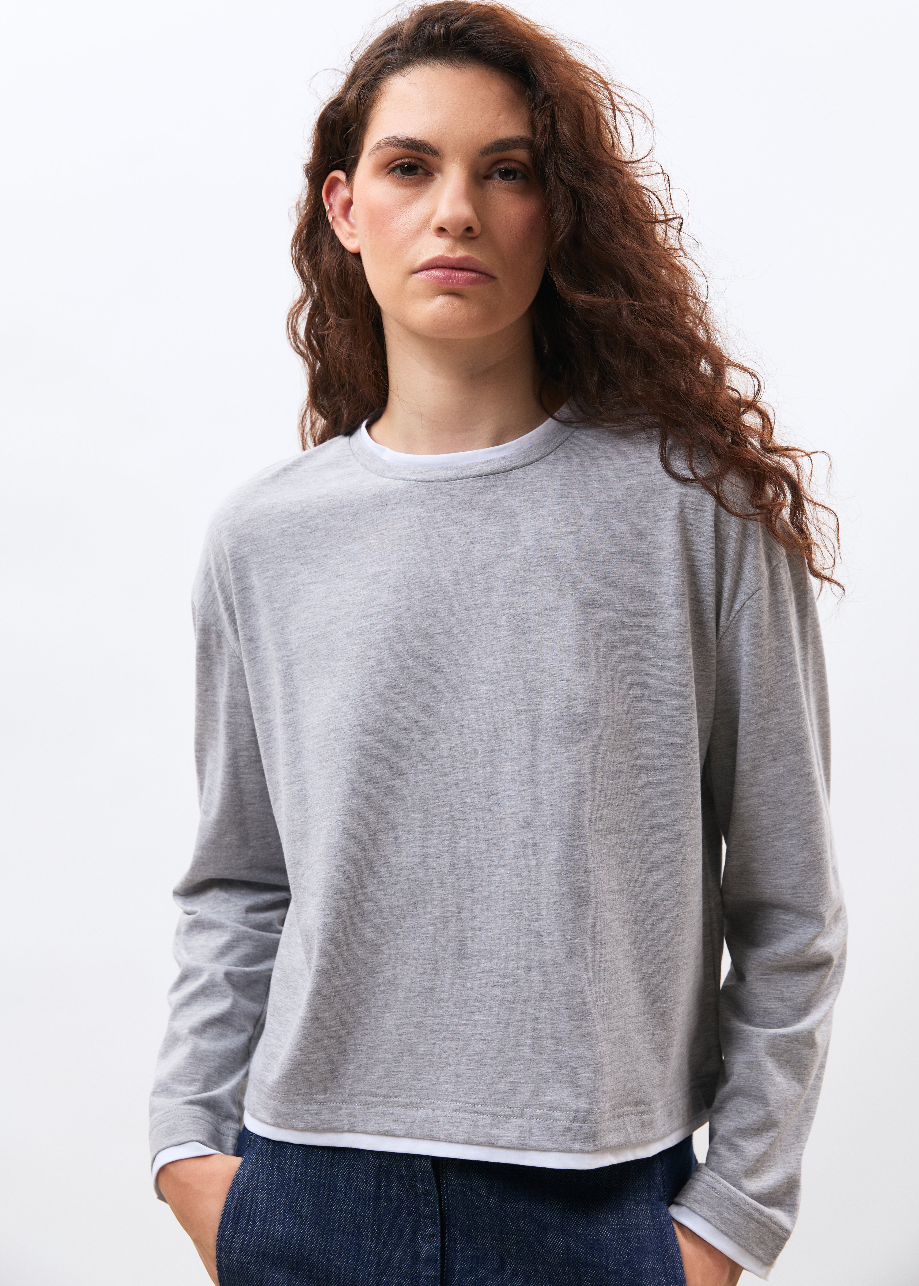 T-shirt en jersey manches longues col rond, HUMILITY