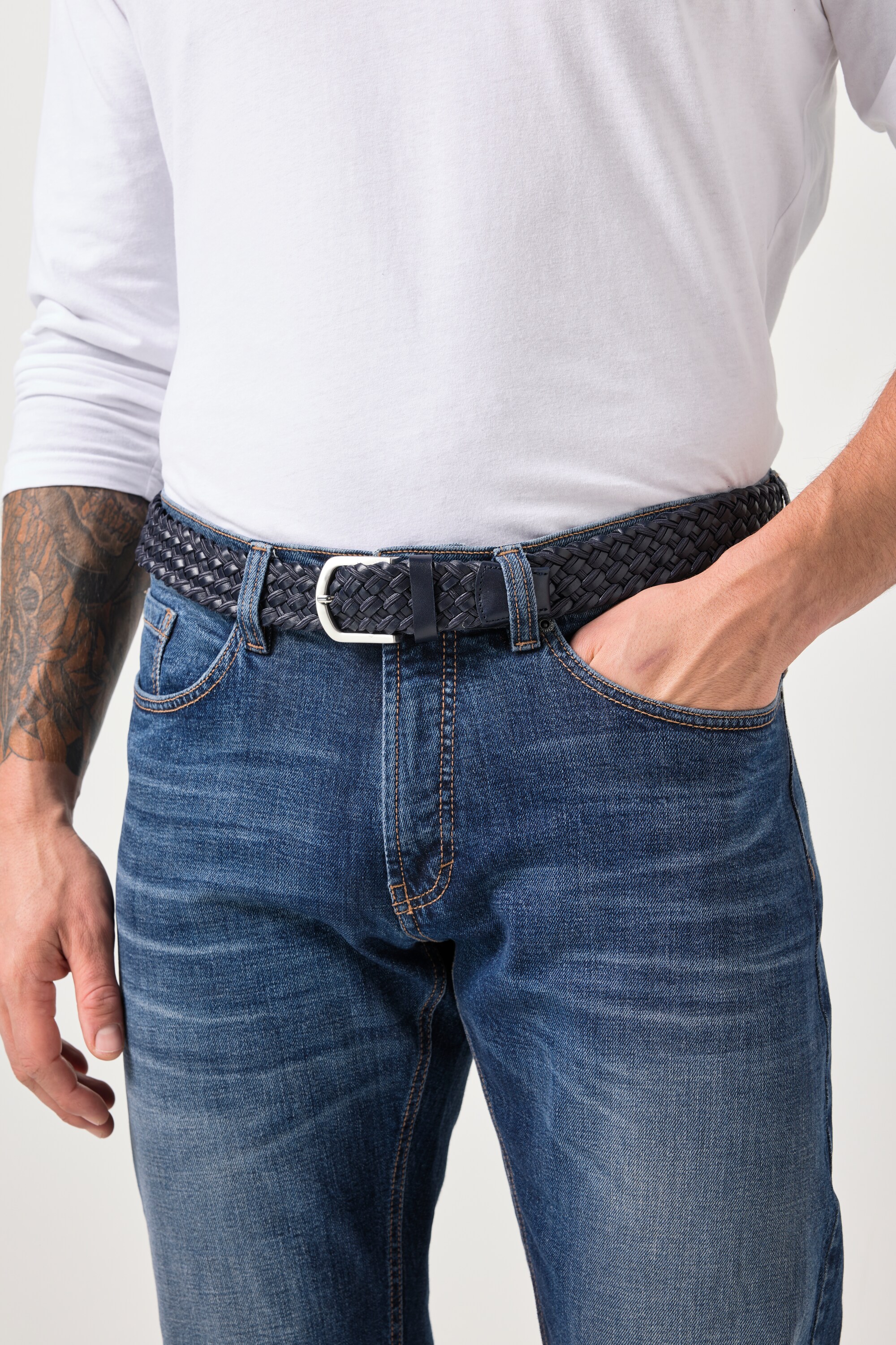 Ceinture, cuir véritable tressé et extensible, JP1880