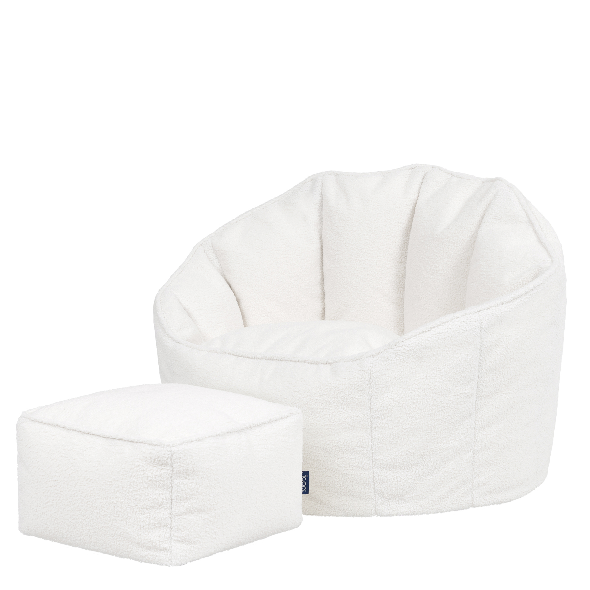 Pouf fauteuil coquillage et son repose-pied carré en bouclette Oeko-Tex® - SIRENA, ICON