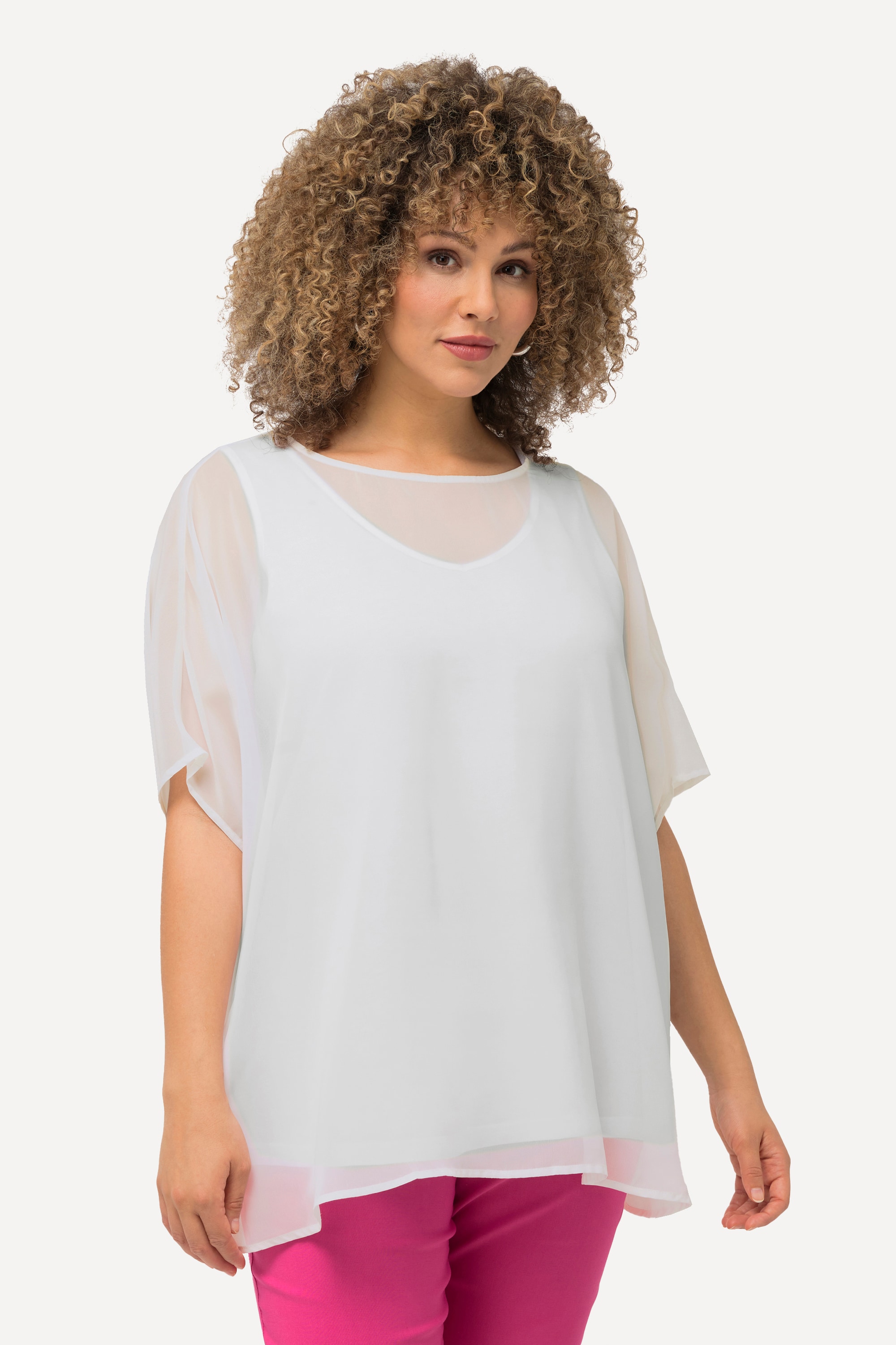 Blouse oversize en mousseline. Col rond et, ULLA POPKEN