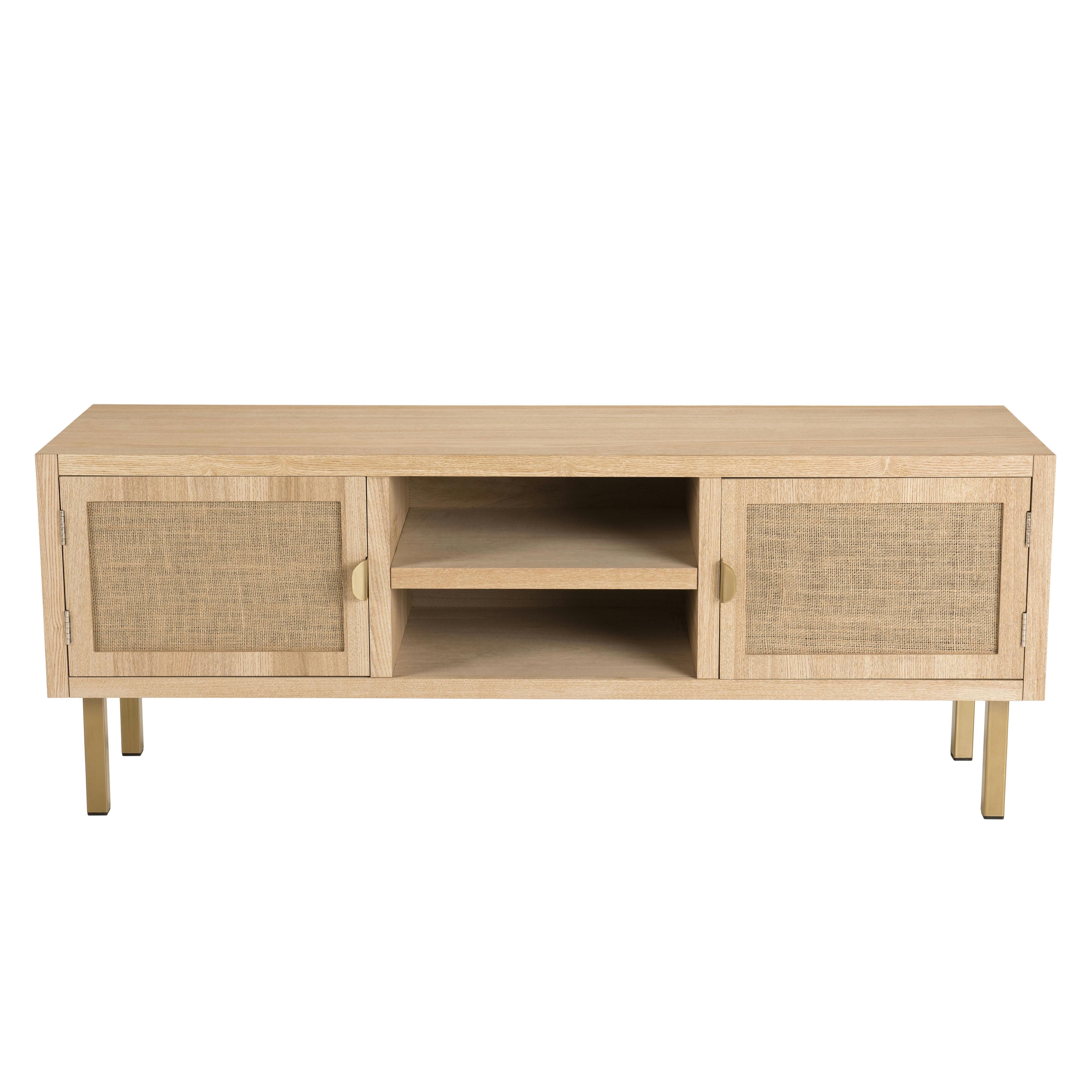 Meuble TV 120cm style contemporain en bois avec tiroirs en toile de jute CORDOUE, PIER IMPORT