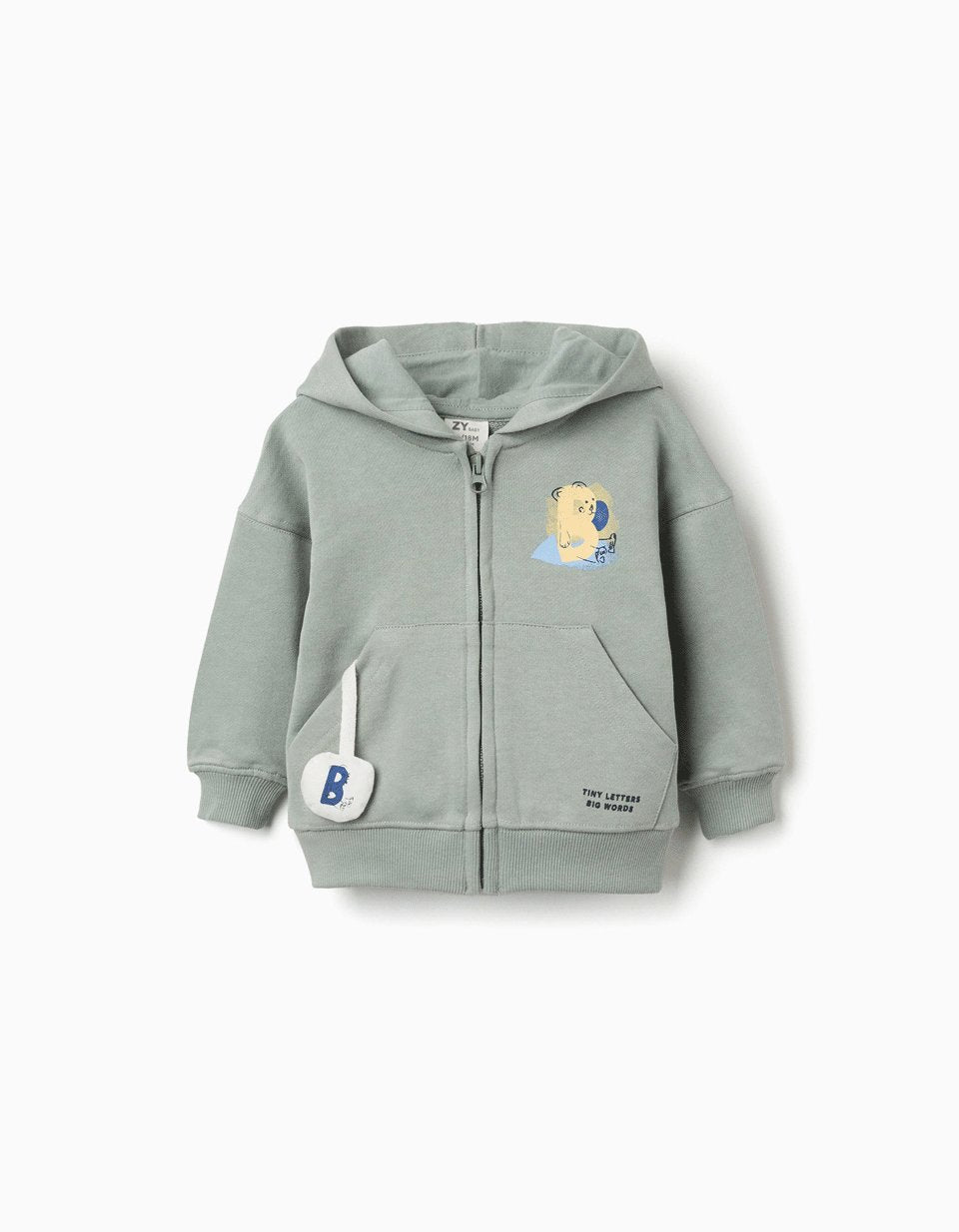 Sweat zippé en coton avec capuche et imprimé ours, ZIPPY