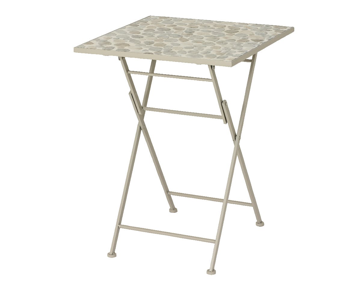 Table de jardin carrée 58 cm gris/beige décor mosaïque galets GRENADE, PIER IMPORT