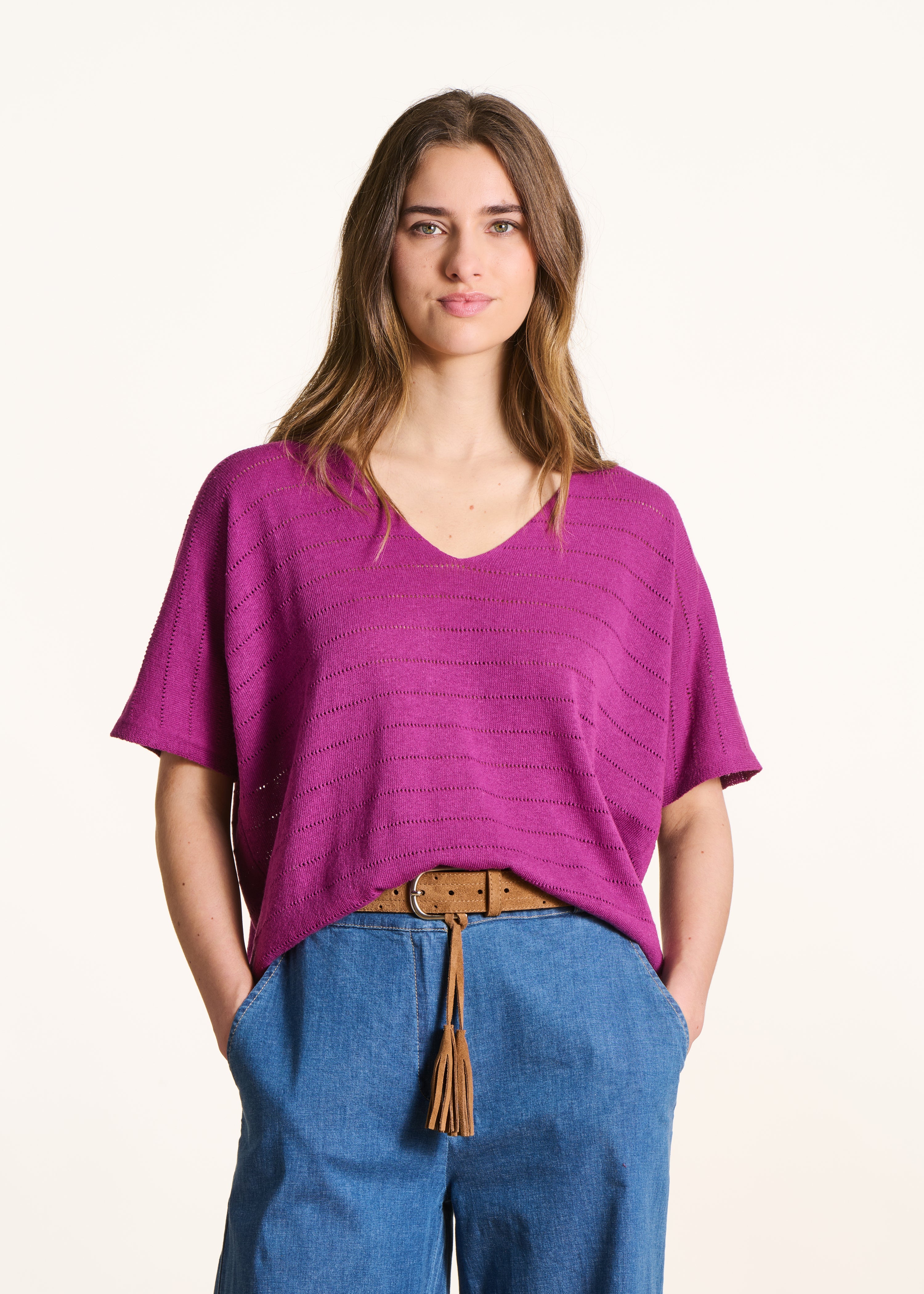 Pull oversize ajouré manches courtes, LA FEE MARABOUTEE