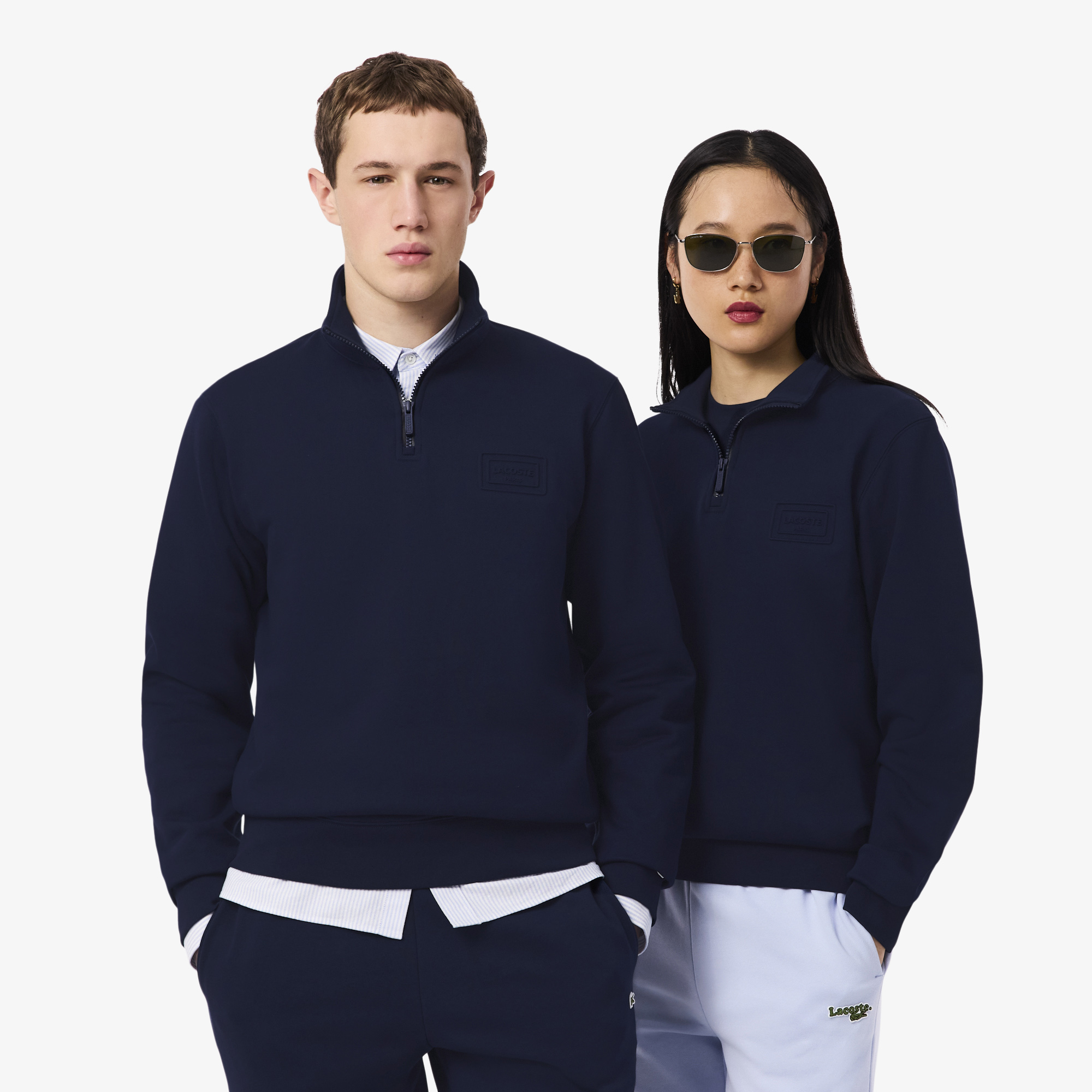 Sweatshirt col montant zippé marquage embossé, LACOSTE