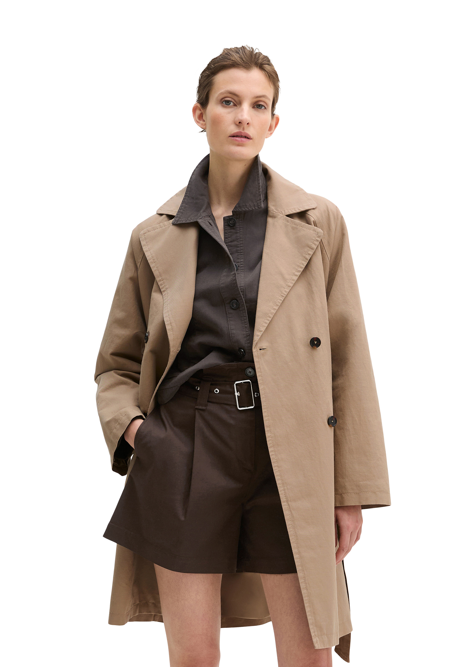 Trench-coat régulier dans un mélange décontracté de coton et de froufrous, MARC O'POLO