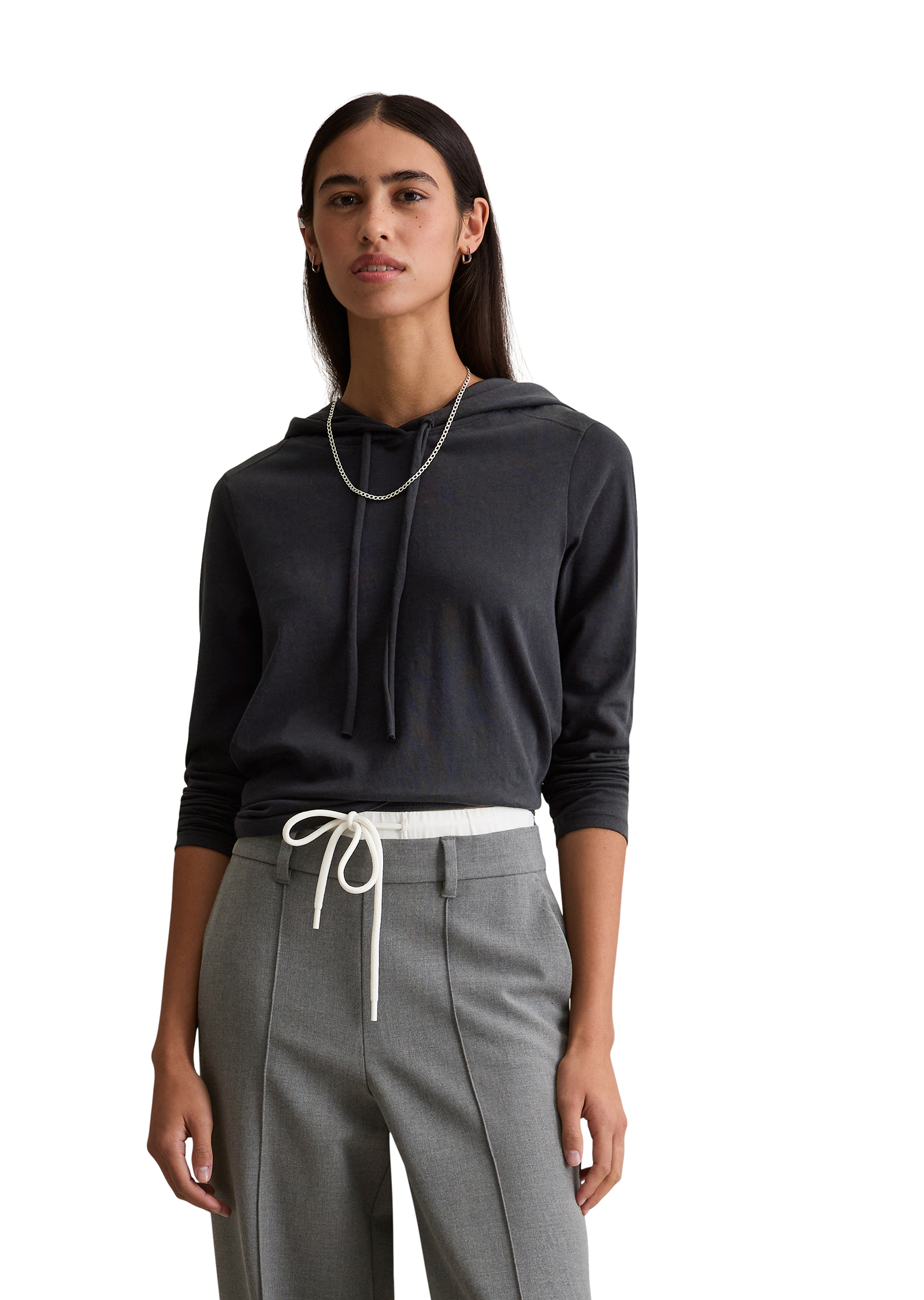 Longsleeve à capuche relaxed en single jersey doux, MARC O’POLO DENIM