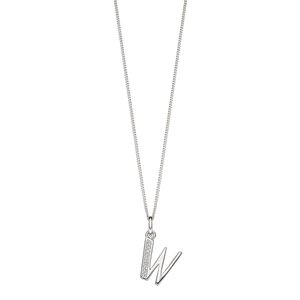 Sterling Silver Art Deco Initial 'W' Pendant with Cubic Zirconia Stone Detail BEGINNINGS image