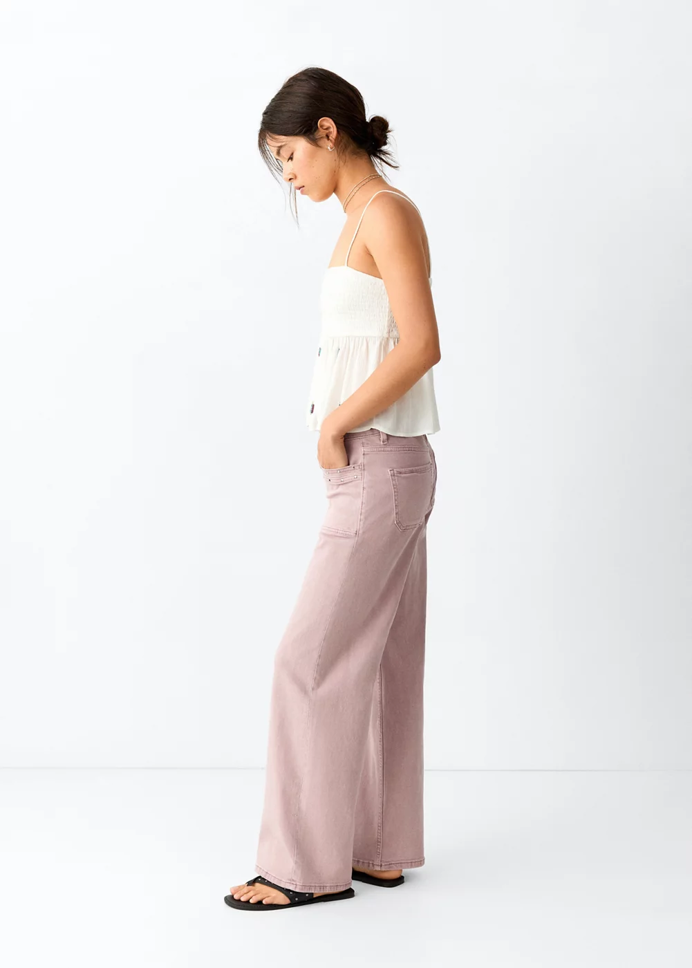 Jean regular waist à clous, MANGO TEEN